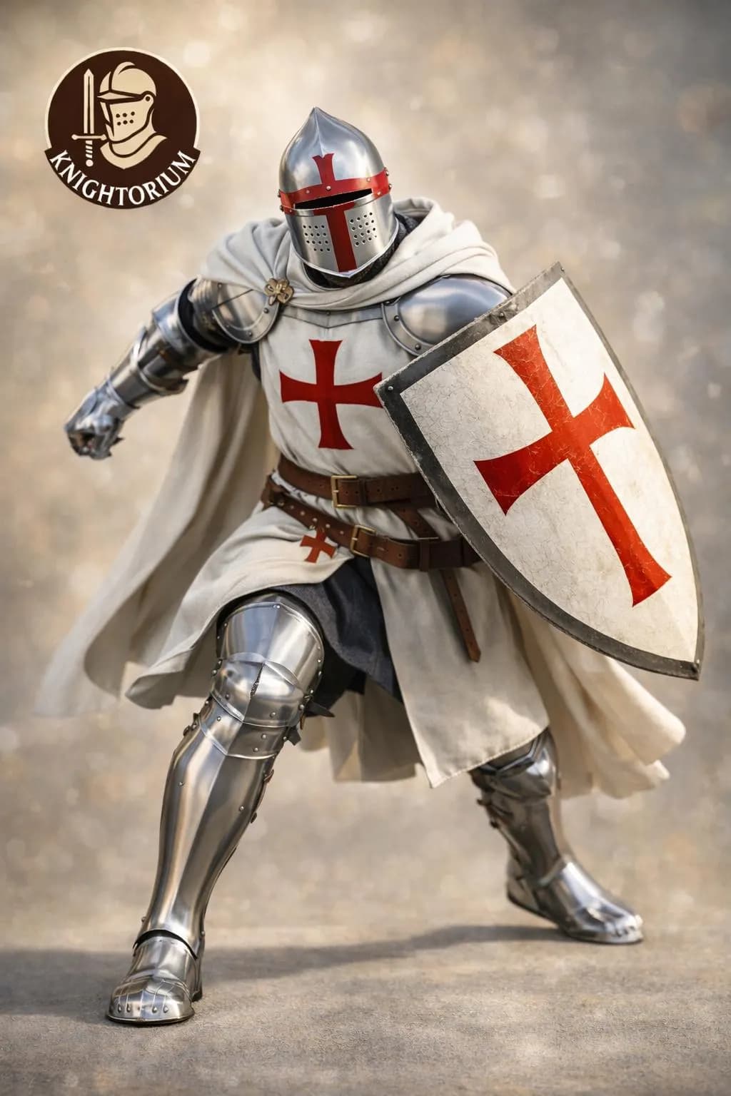 Medieval Templar knight armor suit with shield