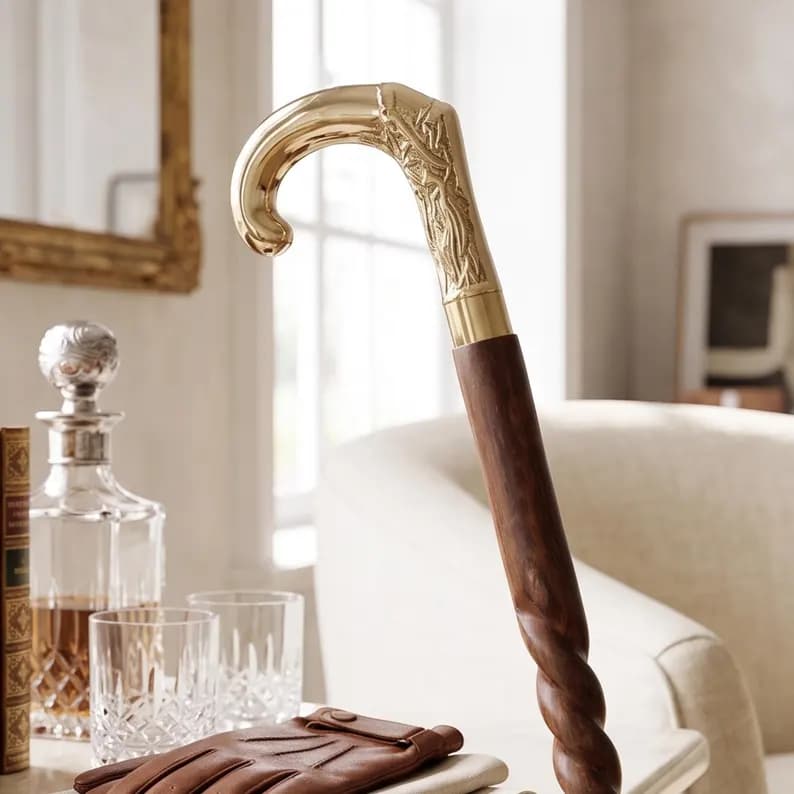 Luxury Brass Walking Cane with Wooden Shaft | Vintage Gentle