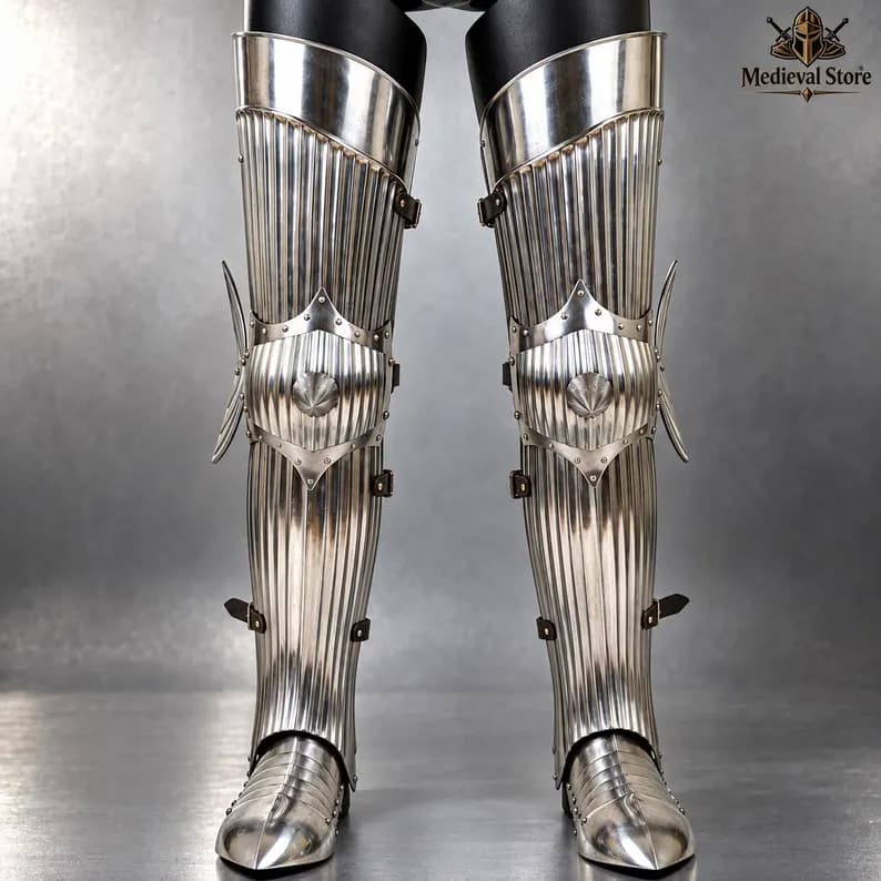 Medieval Greaves & Sabatons, Handmade Knight Leg Armor, Goth