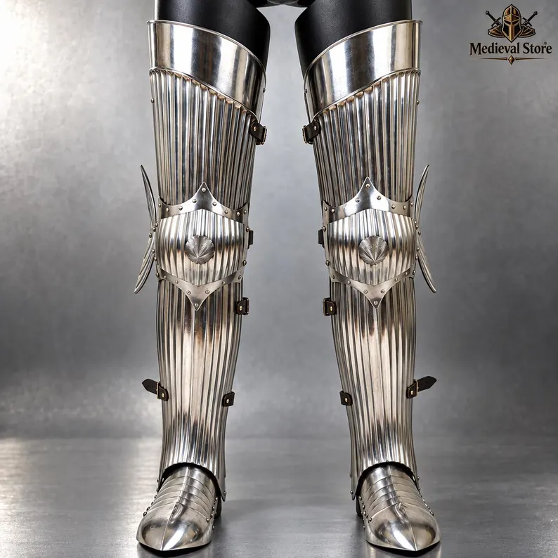 Medieval Knight Leg Armor, Gothic Greaves & Sabatons, Handmade Plate Leg Armor, Crusader Cosplay, LARP Reenactment Armor