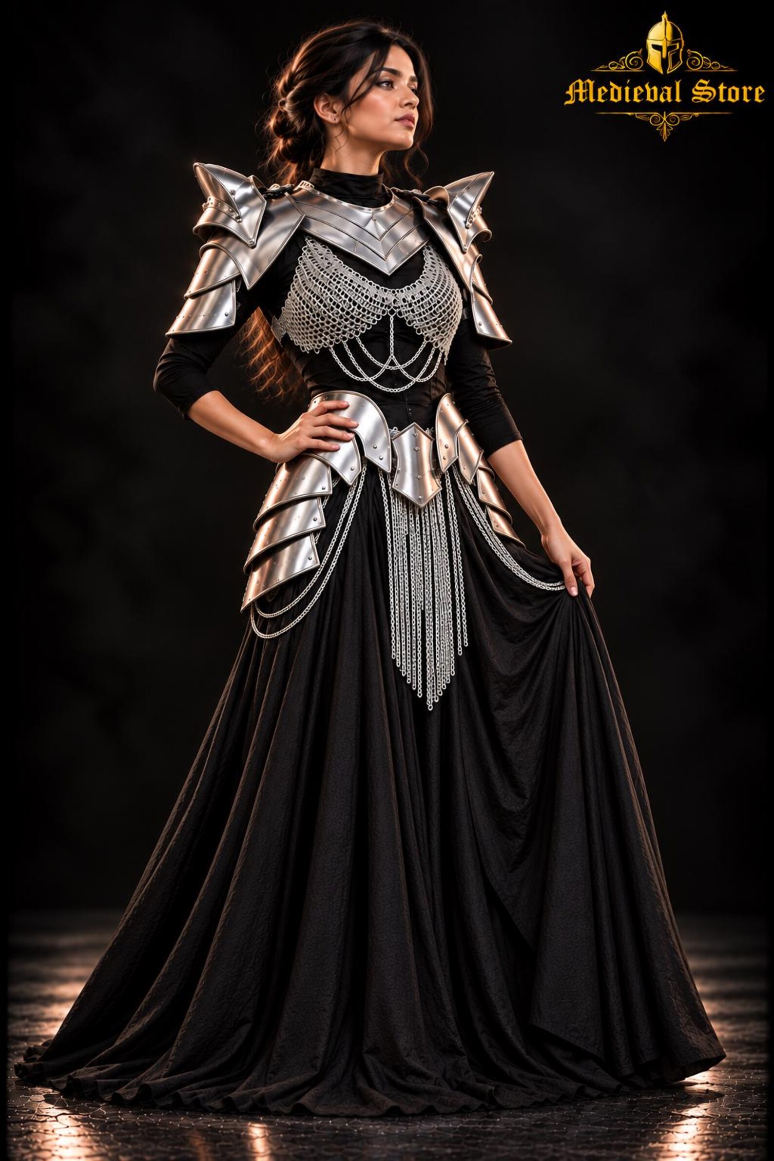 Women's Medieval Armor Dress with Chainmail | Knight Costume